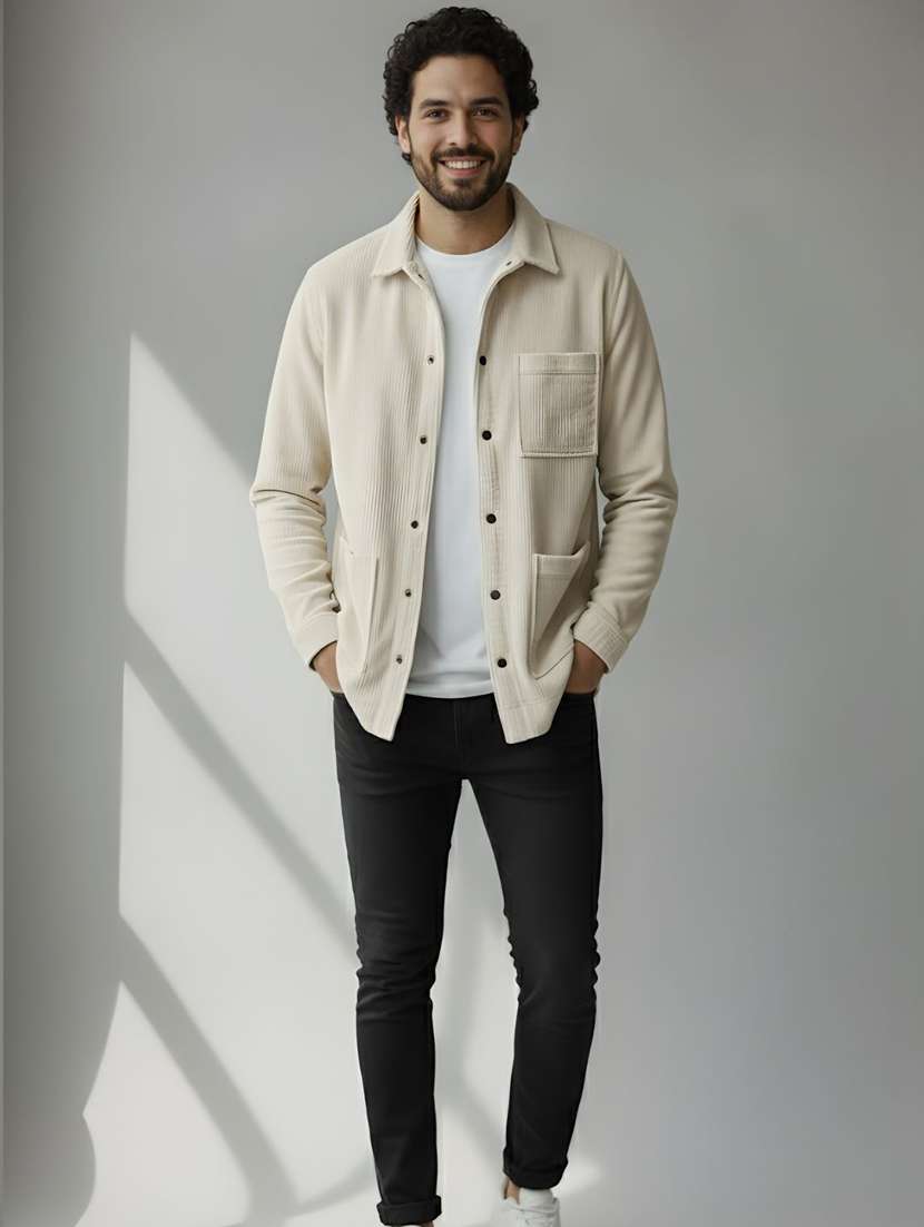 men solid collared long sleeve shacket - 22285881 -  Standard Image - 3