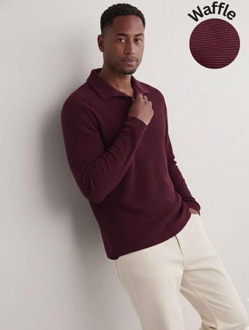 men solid long sleeve slim fit polo t-tshirt