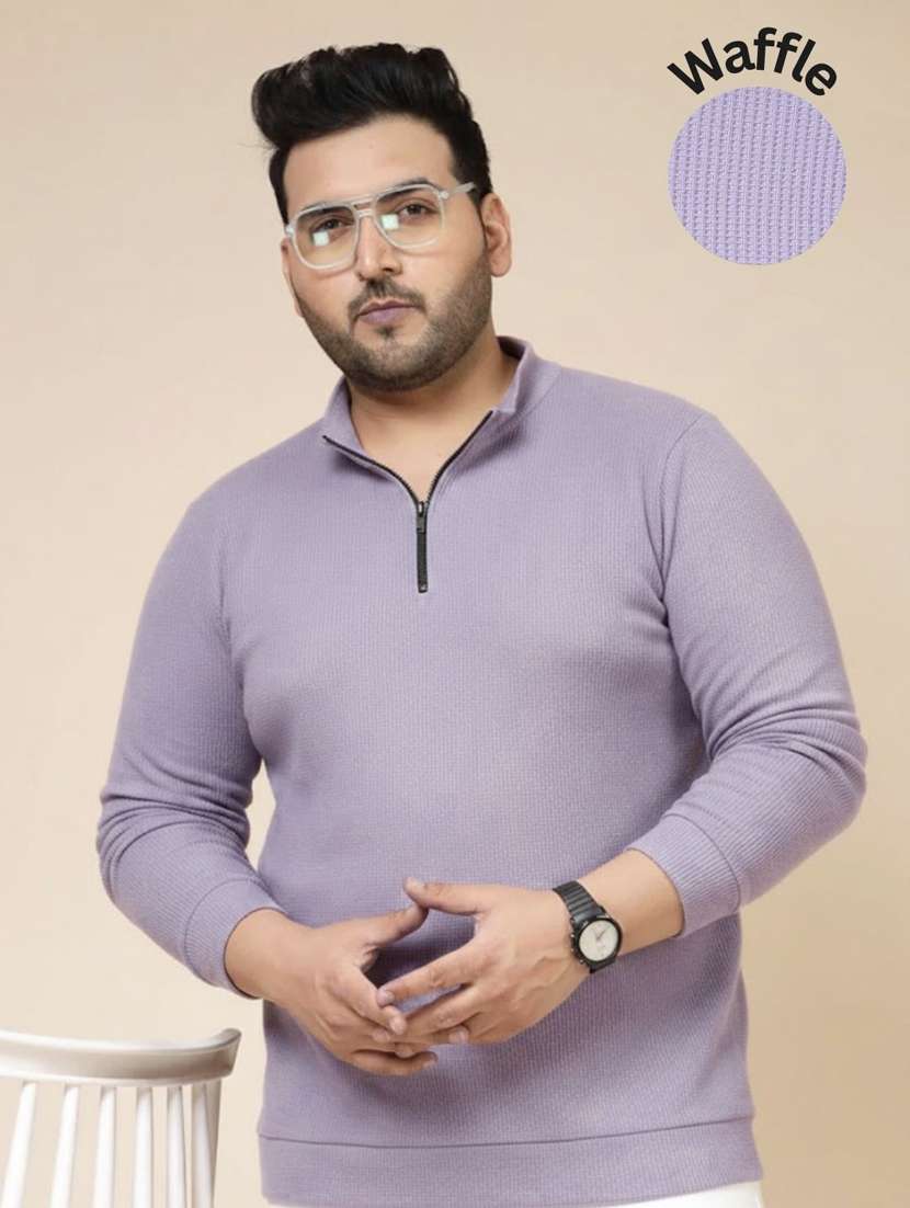 men solid stand collar long sleeve t-shirt