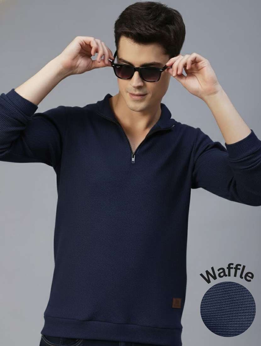 men solid stand collar long sleeve t-shirt