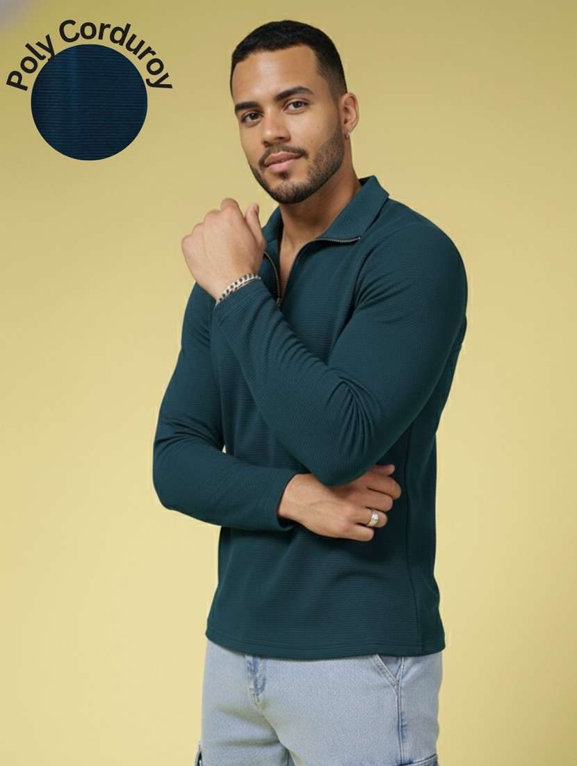 men solid round sleeve polo t-shirt