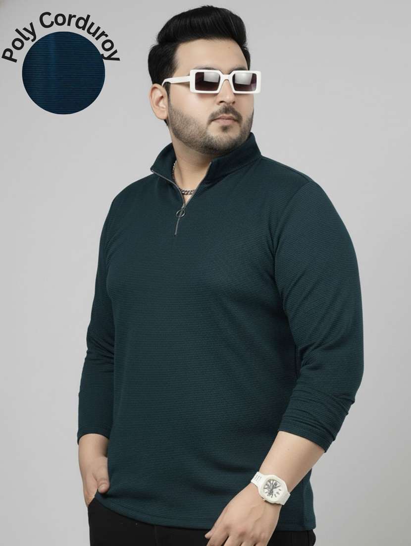 men solid stand collar long sleeve t-shirt