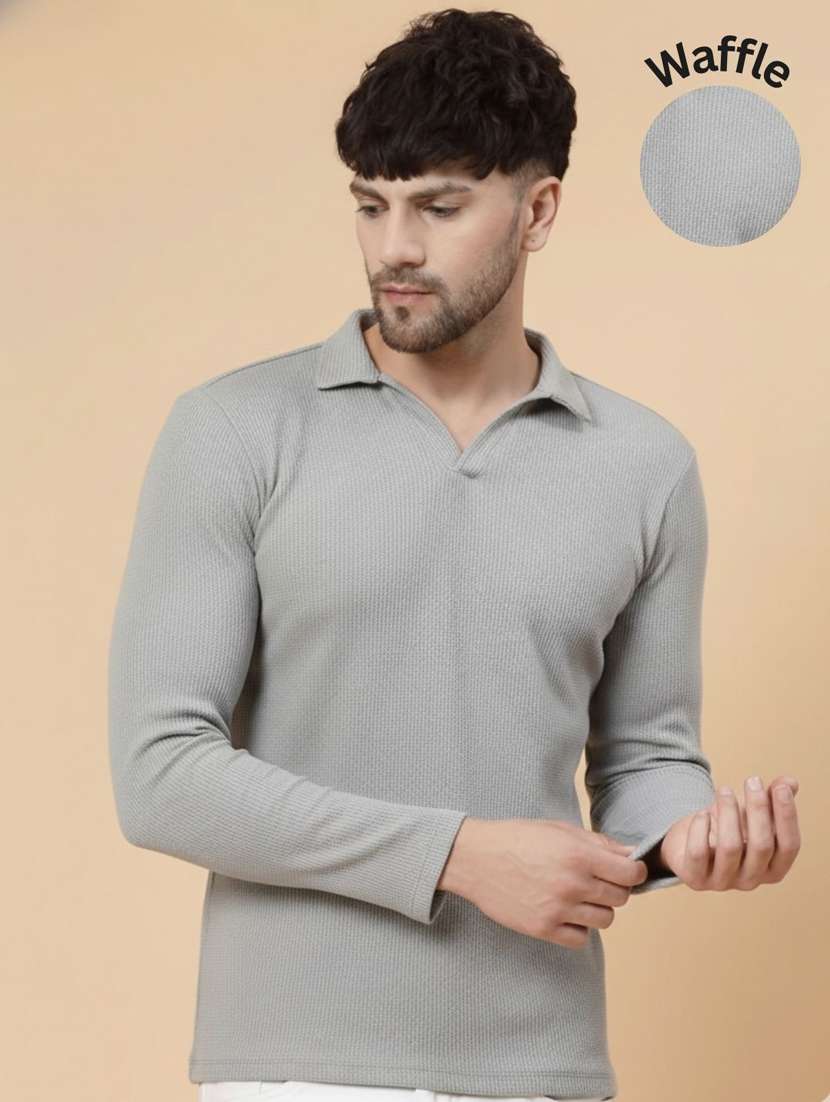 men solid round sleeve polo t-shirt