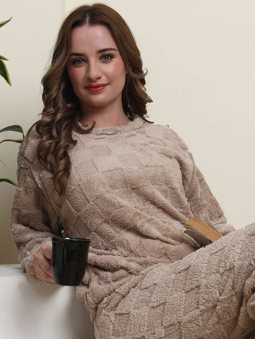 women solid long sleeve nightwear pyjama set - 22285916 -  Standard Image - 5