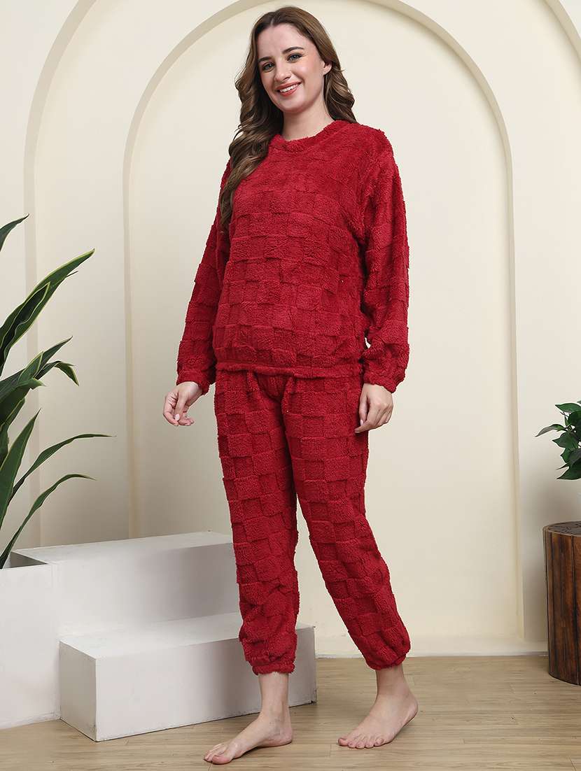 women solid long sleeve nightwear pyjama set - 22285918 -  Standard Image - 3