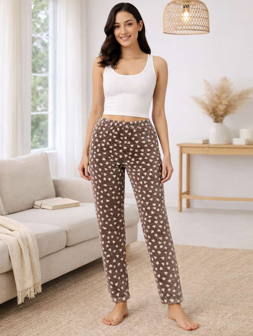 women printed mid rise fleece pajama - 22285923 -  Standard Image - 3