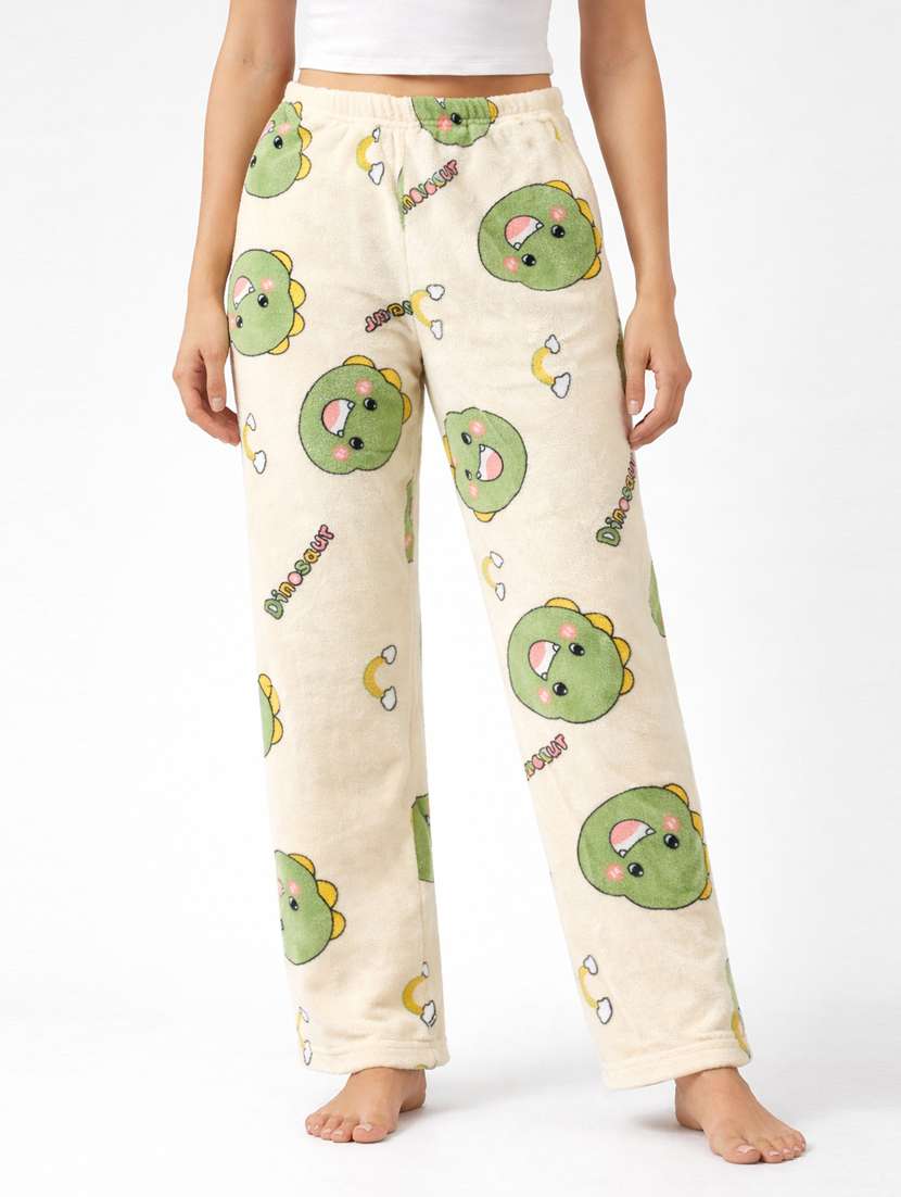 women printed mid rise fleece pajama