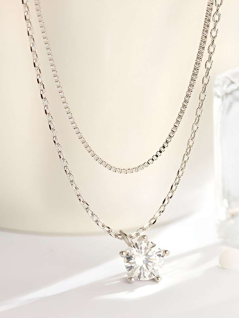 women silver white stone necklace