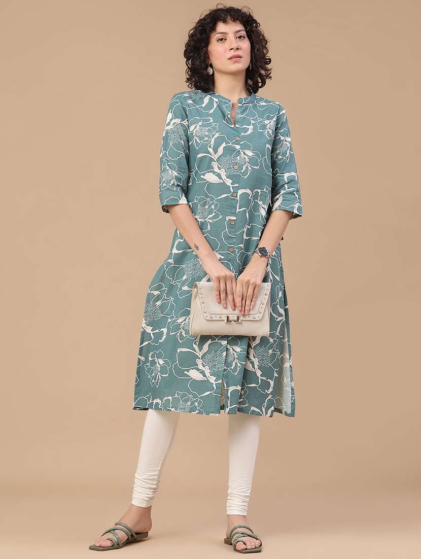 women printed three quarter sleeves straight kurta
