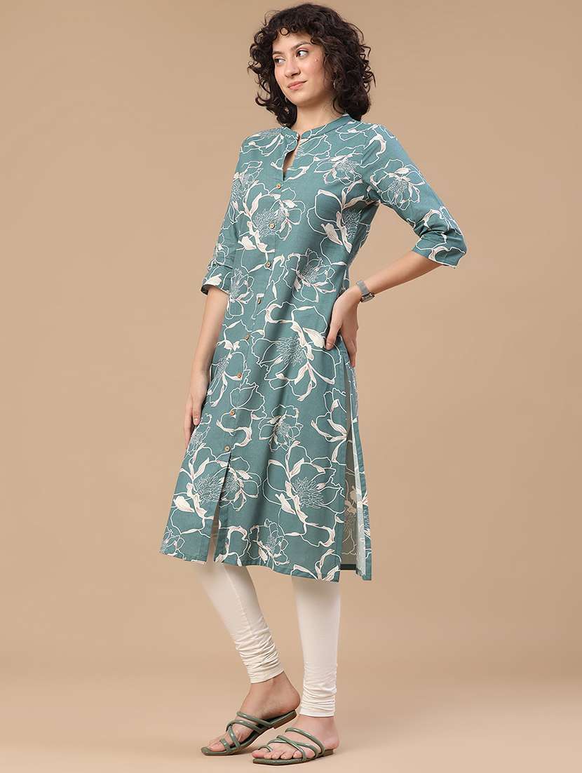 Women Printed Three Quarter Sleeves Straight Kurta - 22286152 -  Standard Image - 3