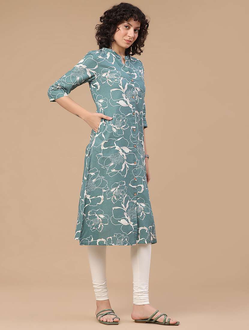 Women Printed Three Quarter Sleeves Straight Kurta - 22286152 -  Standard Image - 5