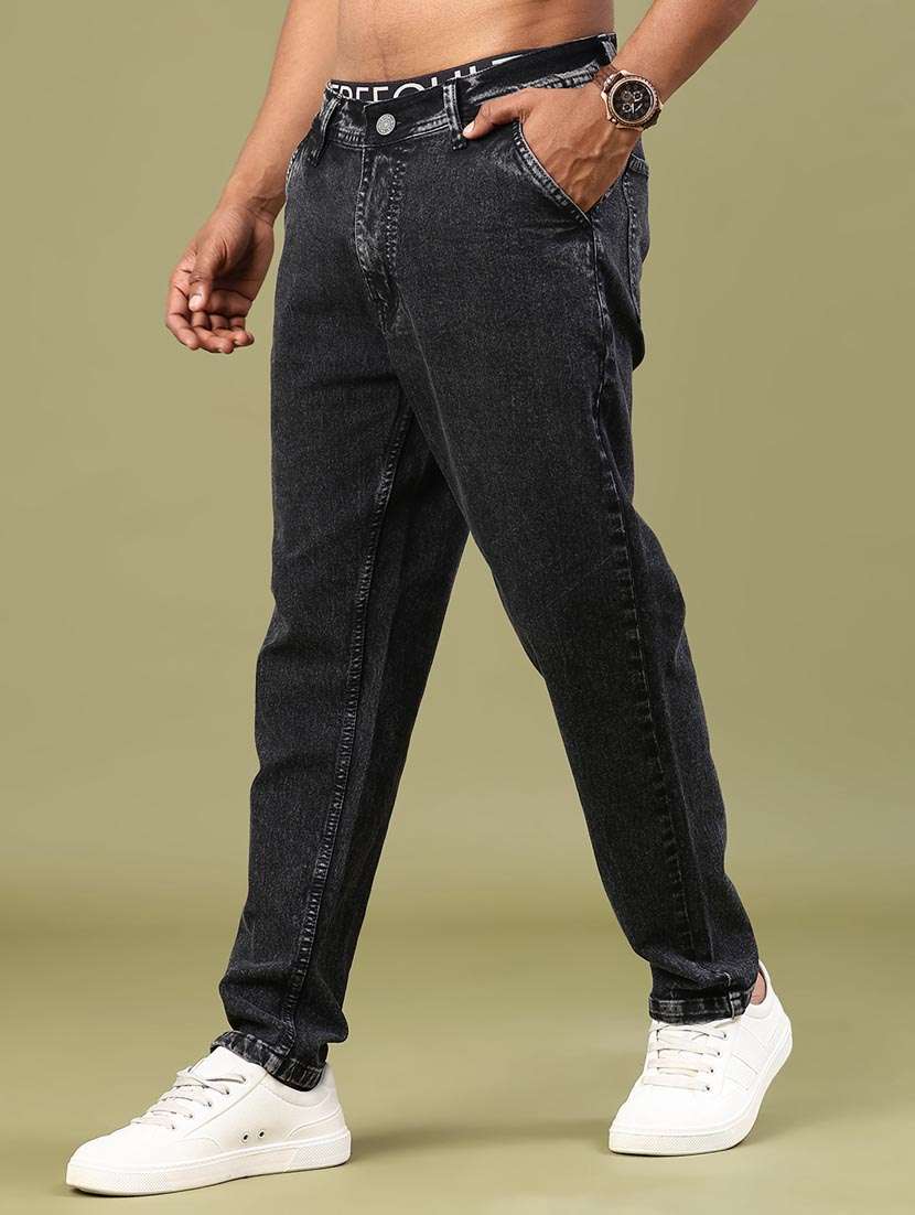men plain mid rise full length tapered jeans