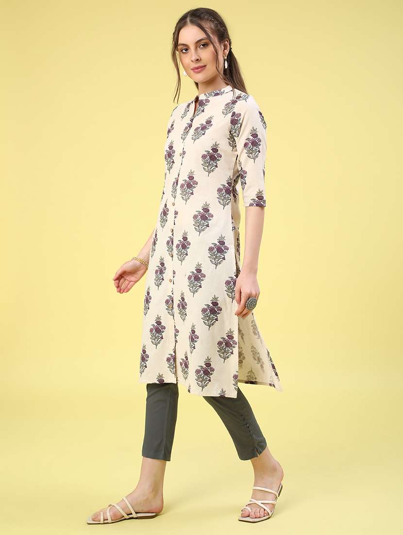 off white cotton aline kurta - 22286255 -  Standard Image - 3