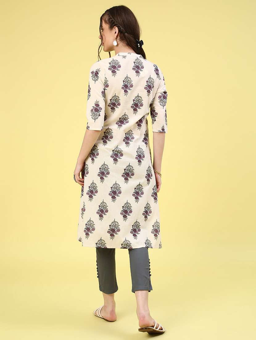 off white cotton aline kurta - 22286255 -  Standard Image - 5