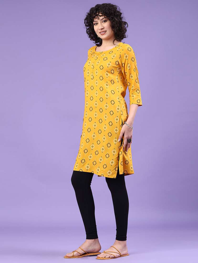 women printed three quarter sleeve straight kurta - 22286266 -  Standard Image - 3