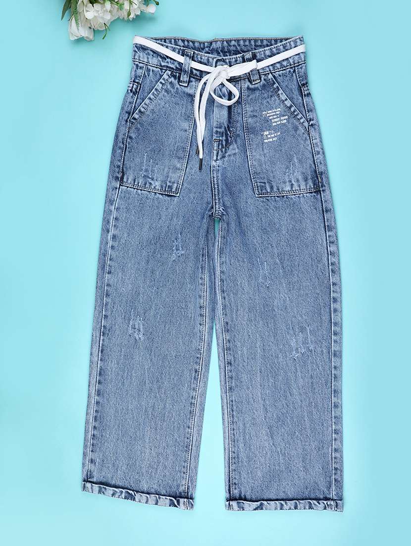 girls washed mid rise wide leg jeans