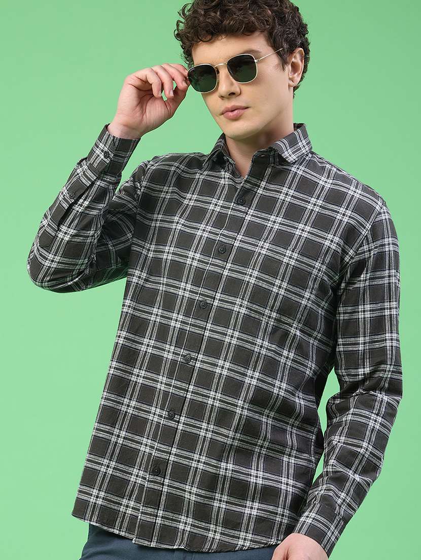 men checkered long sleeve regular fit casual shirt