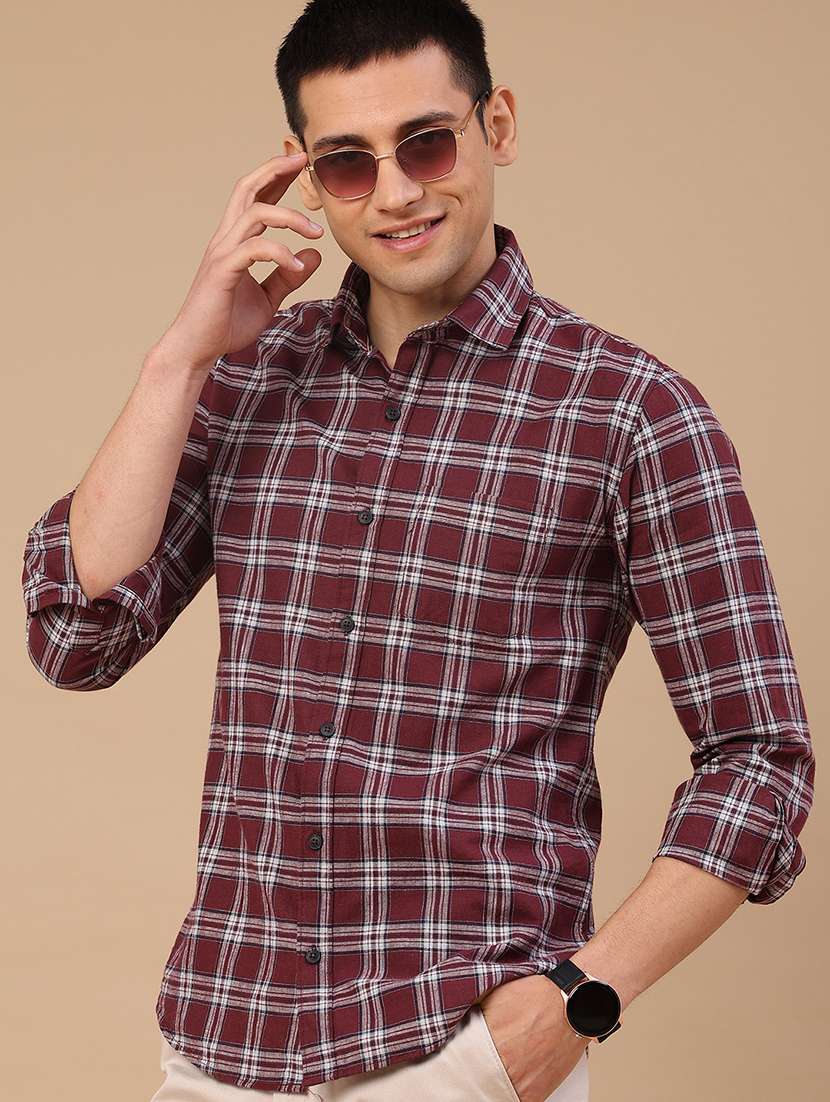men checkered long sleeve regular fit casual shirt