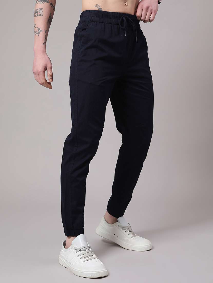 men navy blue cotton chinos casual trouser