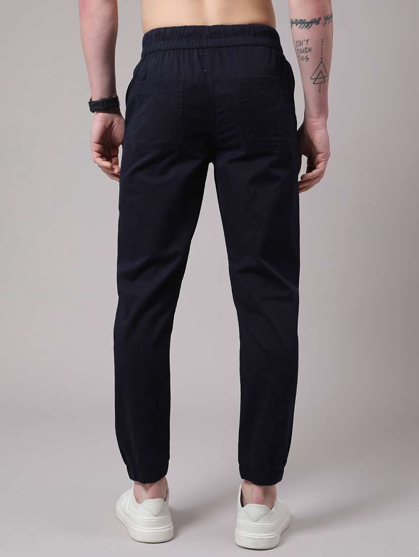 Men Navy Blue Cotton Chinos Casual Trouser - 22286396 -  Standard Image - 3