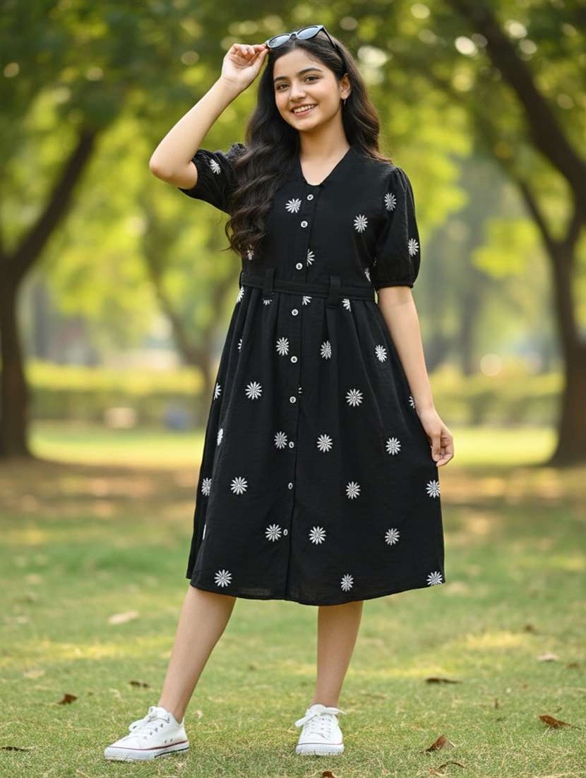 black rayon fit & flare dress