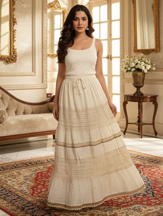 women self designed high rise tiered maxi skirt - 22286424 -  Standard Image - 3