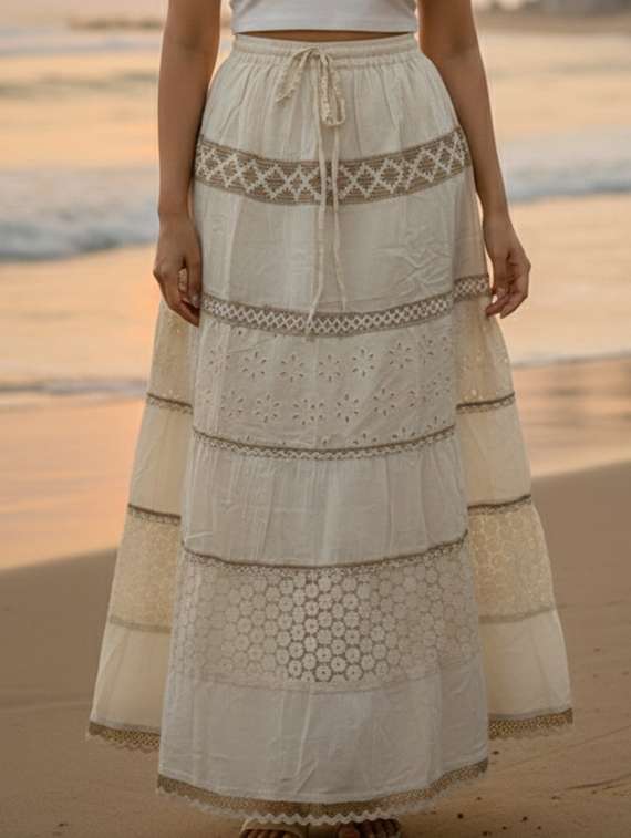 women self designed high rise tiered maxi skirt