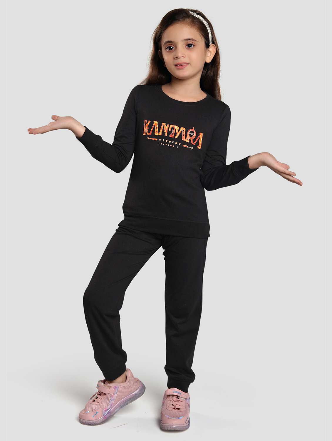 girls printed long sleeve nightwear pyjama set