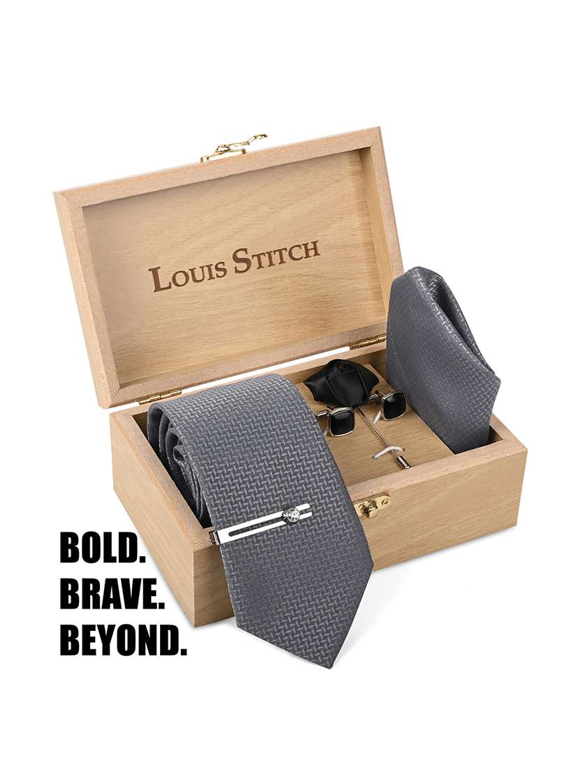 men neck tie set with pocket square & cufflinks brooch tie pin - 22286432 -  Standard Image - 5