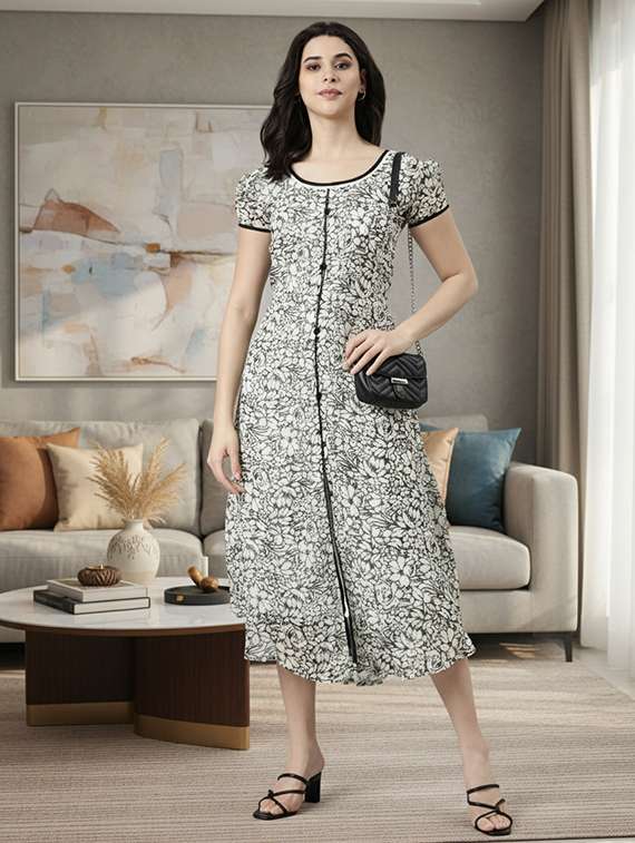 women floral print short sleeve a-line dress