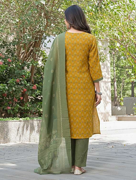 women printed three quarter sleeve kurta pant with dupatta set - 22286475 -  Standard Image - 3