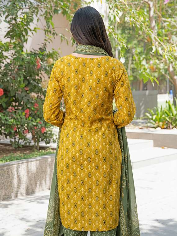 women printed three quarter sleeve kurta pant with dupatta set - 22286477 -  Standard Image - 3