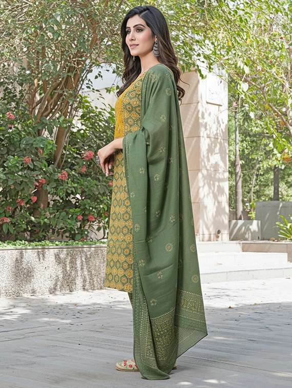 women printed three quarter sleeve kurta pant with dupatta set - 22286481 -  Standard Image - 3