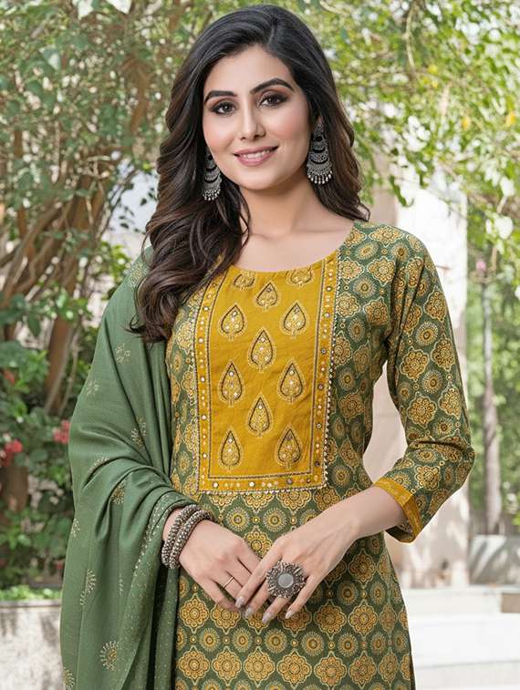 women printed three quarter sleeve kurta pant with dupatta set - 22286481 -  Standard Image - 5