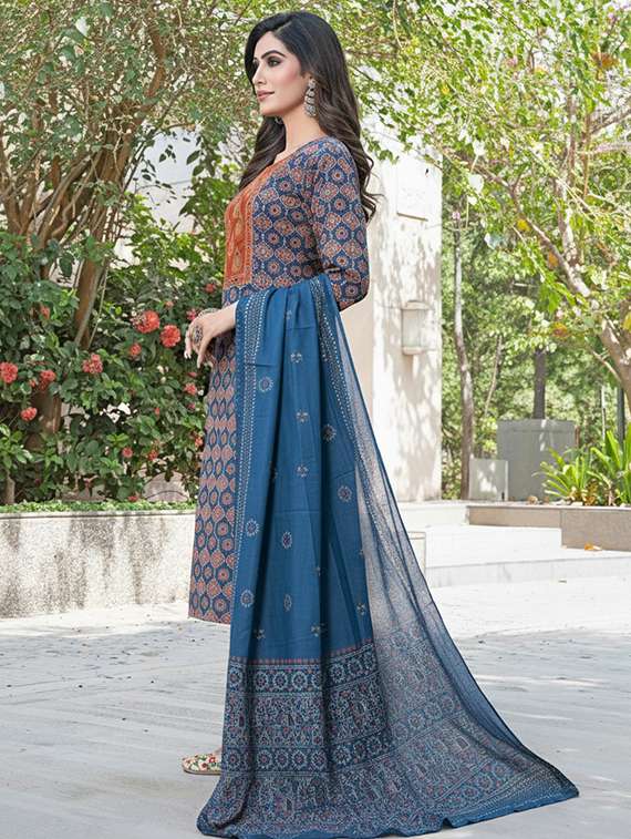 women printed three quarter sleeve kurta pant with dupatta set - 22286482 -  Standard Image - 3