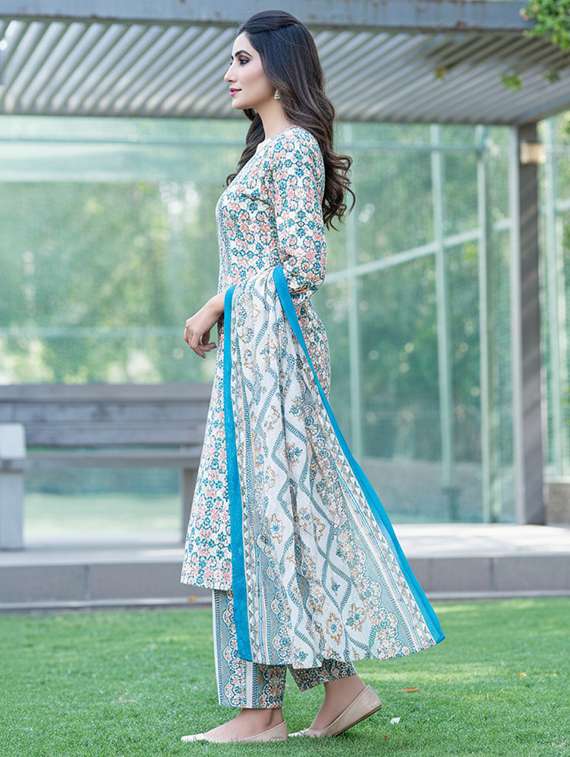 women printed three quarter sleeve kurta pant with dupatta set - 22286485 -  Standard Image - 3