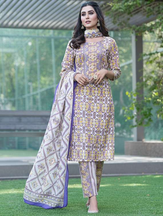 women printed three quarter sleeve kurta pant with dupatta set