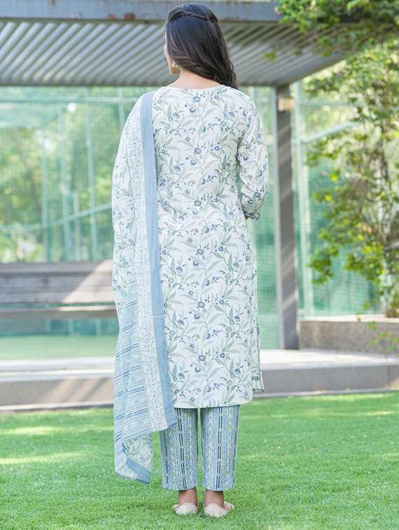 women printed three quarter sleeve kurta pant with dupatta set - 22286489 -  Standard Image - 3