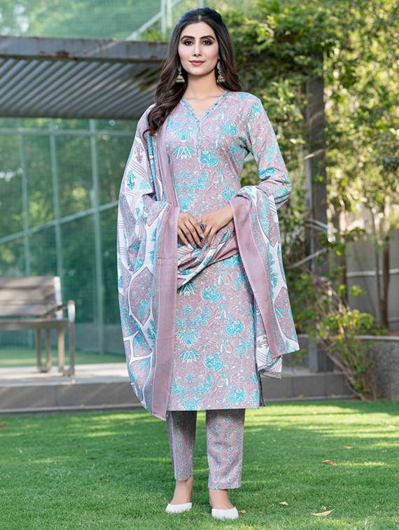 women printed three quarter sleeve kurta pant with dupatta set