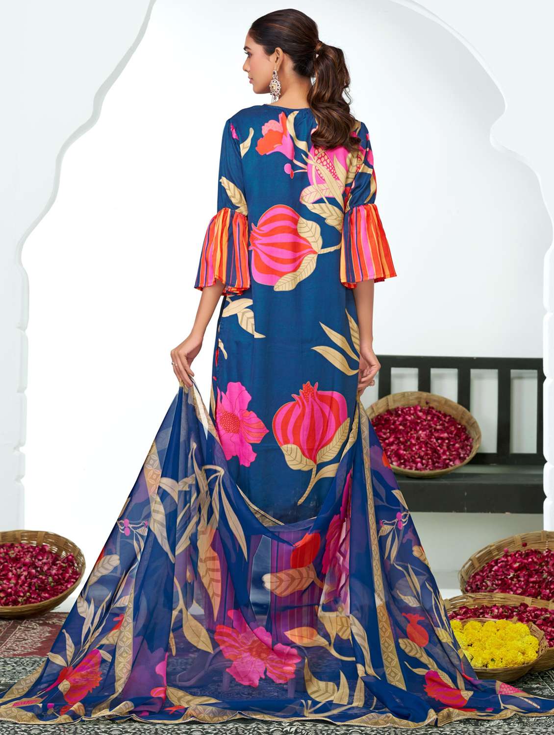 women floral bell sleeve kurta pant with dupatta set - 22286530 -  Standard Image - 3