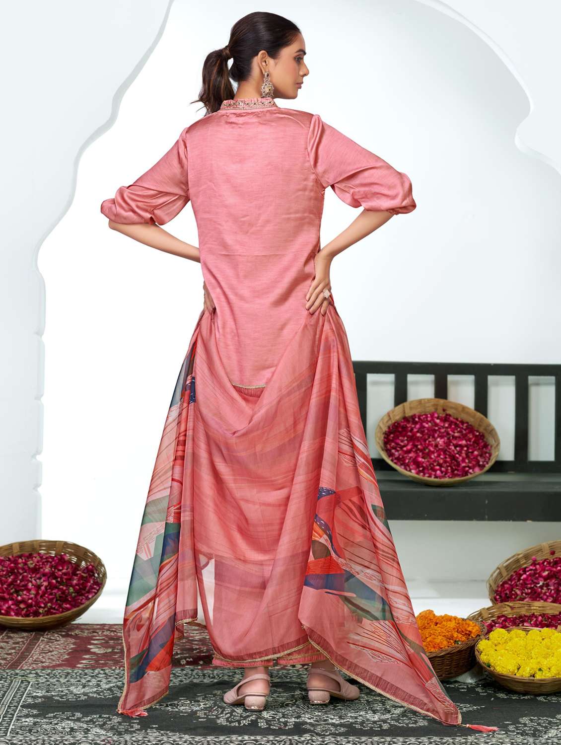 women printed three quarter sleeve kurta pant with dupatta set - 22286539 -  Standard Image - 3