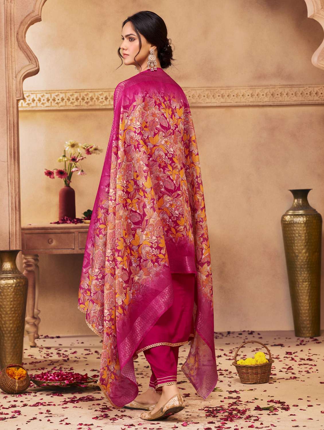 women solid three quarter sleeve kurta pant with dupatta set - 22286540 -  Standard Image - 3