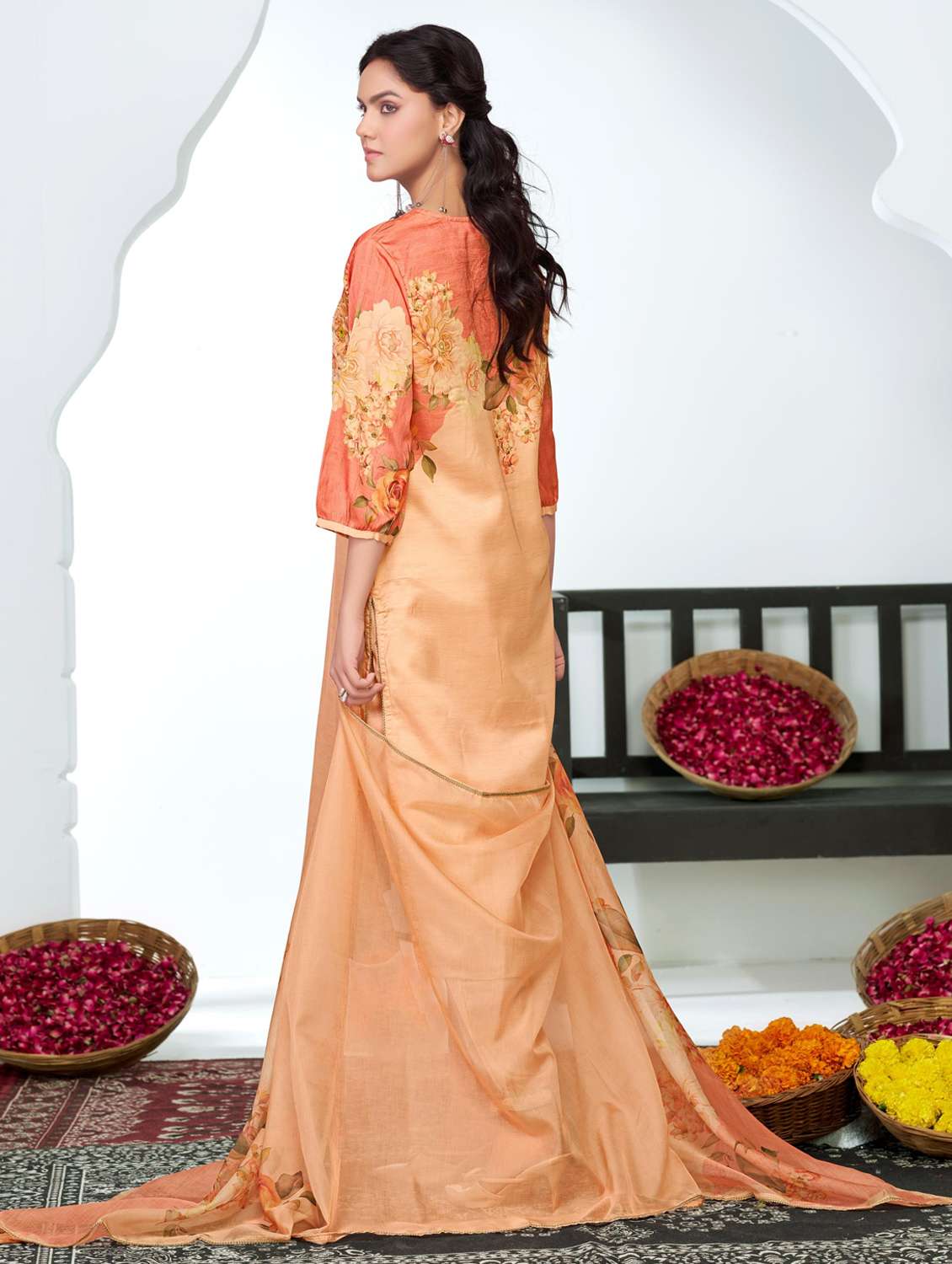 women floral three quarter sleeve kurta pant with dupatta set - 22286542 -  Standard Image - 3