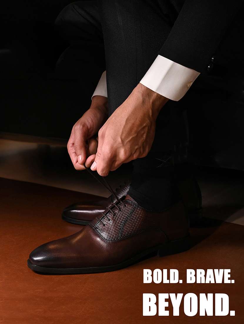 men brown solid lace-up derbies - 22286547 -  Standard Image - 5