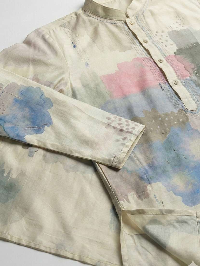 men printed mandarin neck long kurta - 22286743 -  Standard Image - 3