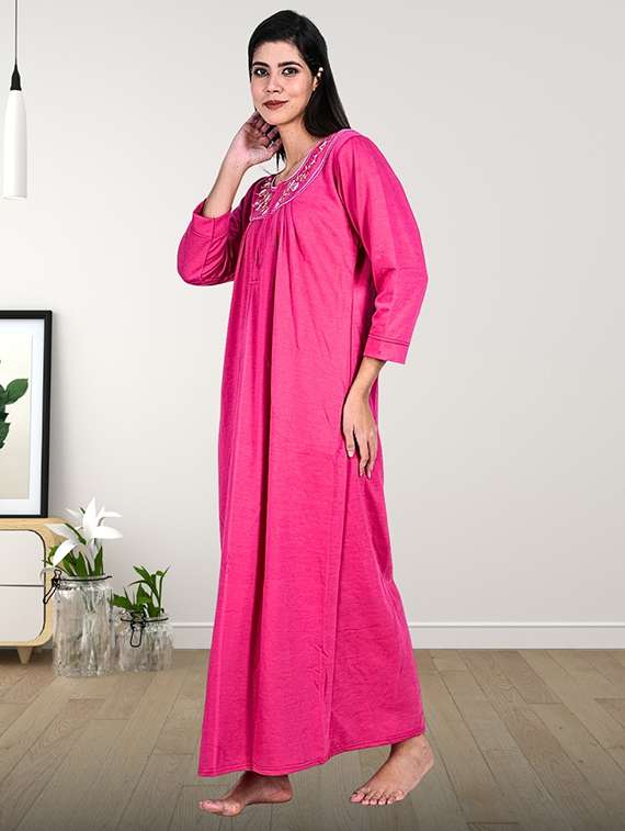 women solid long sleeve nighty - 22286748 -  Standard Image - 3