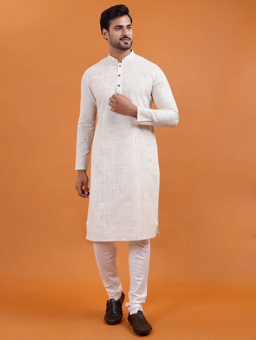 men self design mandarin neck kurta churidar ethnic wear set
