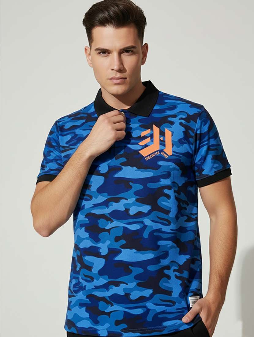 men camouflage short sleeve regular fit polo t-shirt