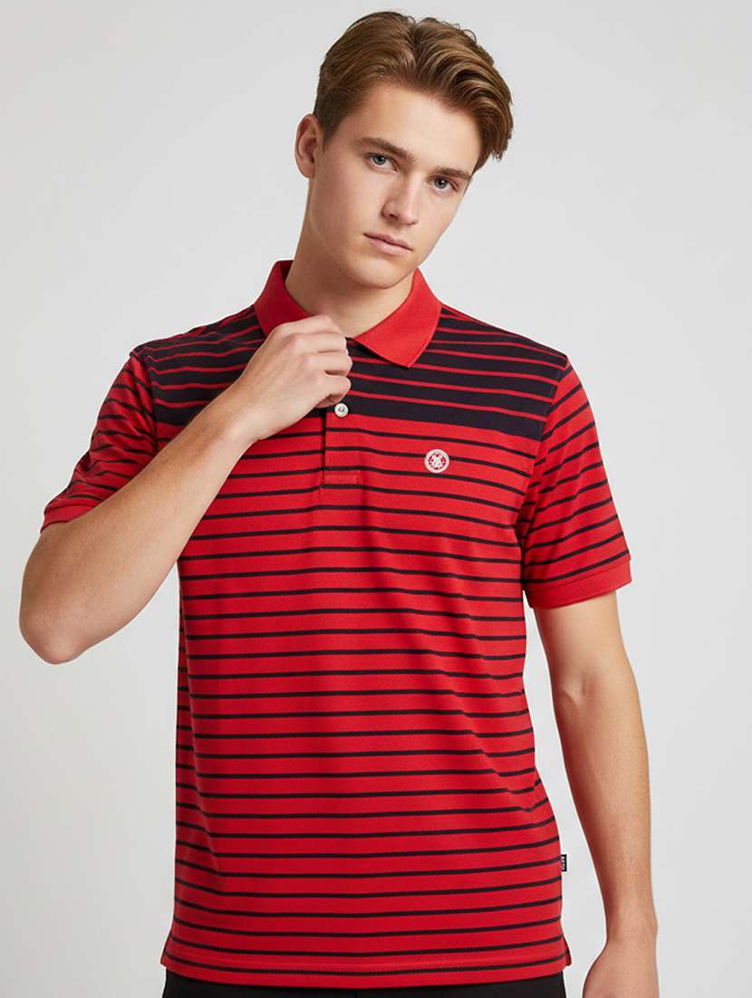 men striped short sleeve regular fit polo t-shirt