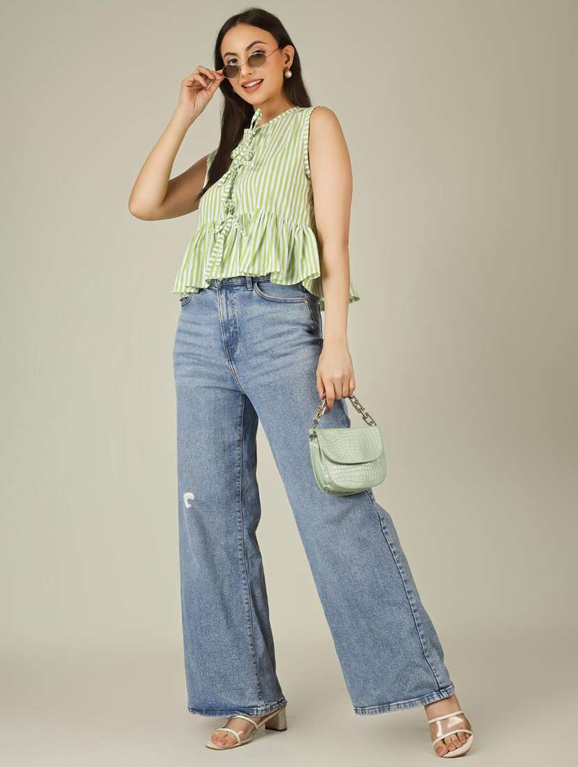 women striped sleeveless front tie peplum top - 22286825 -  Standard Image - 5